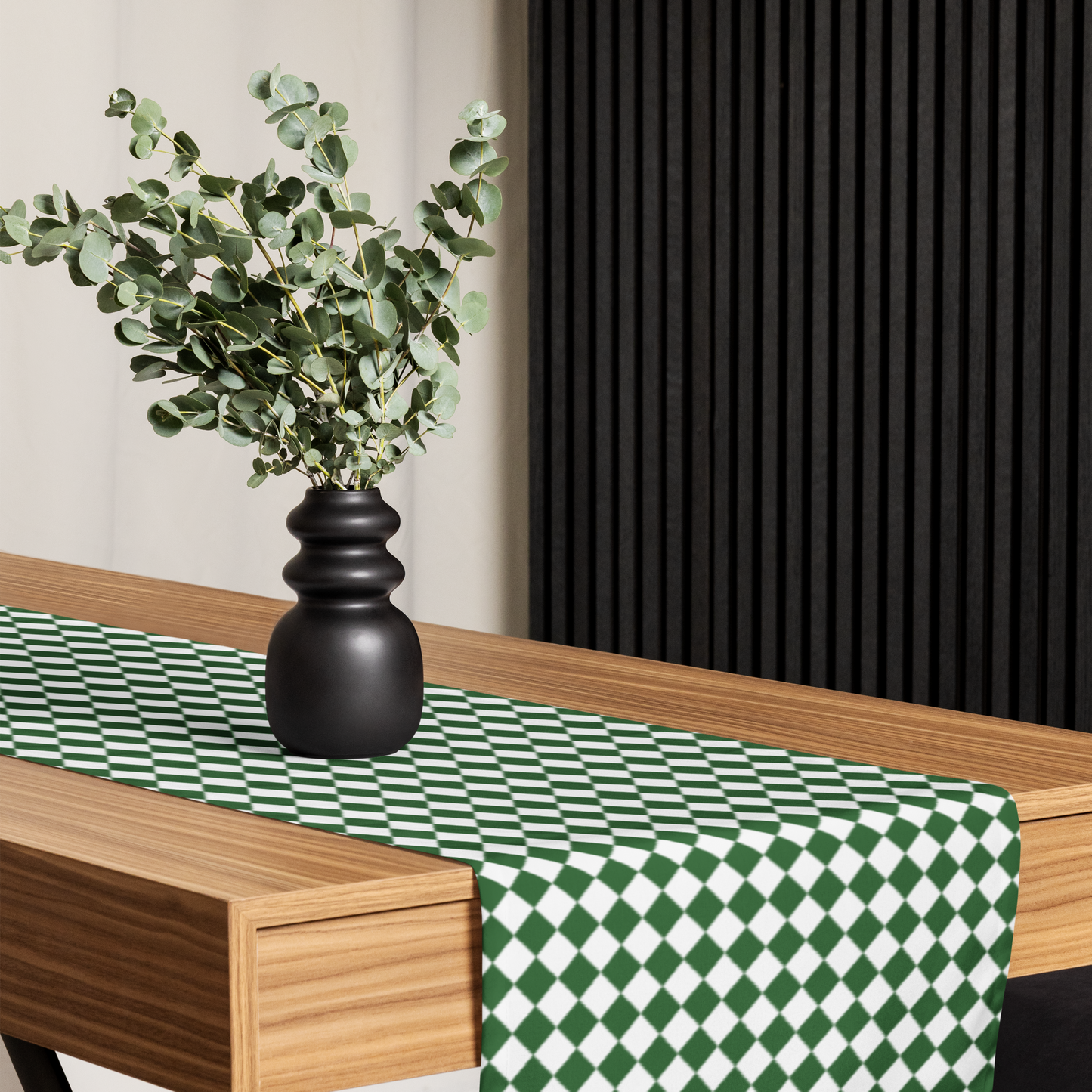 Green & White Argyle Christmas Table Runner | Classic Holiday Farmhouse Dining Room Decor, Festive Diamond Check Table Accent