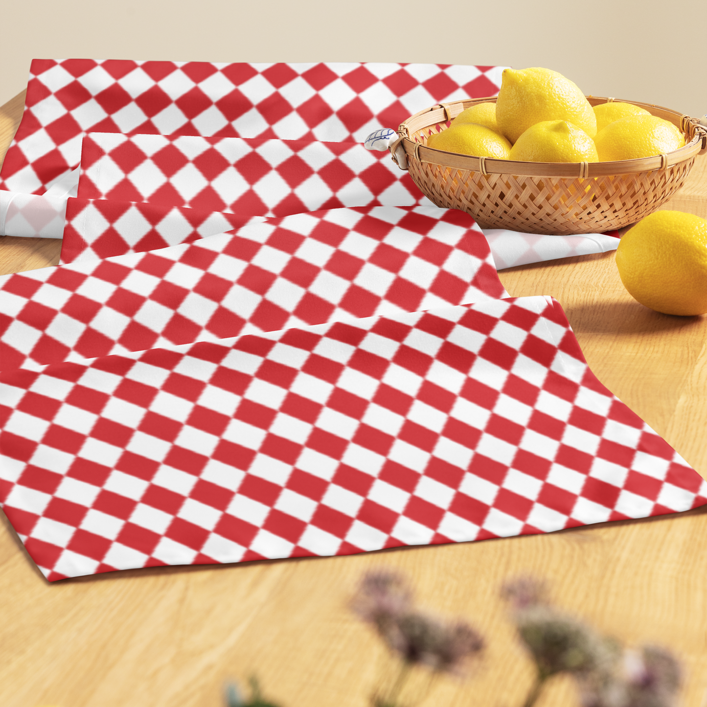 Red & White Argyle Christmas Table Runner | Festive Holiday Dining Décor, Washable Farmhouse Polyester Runner