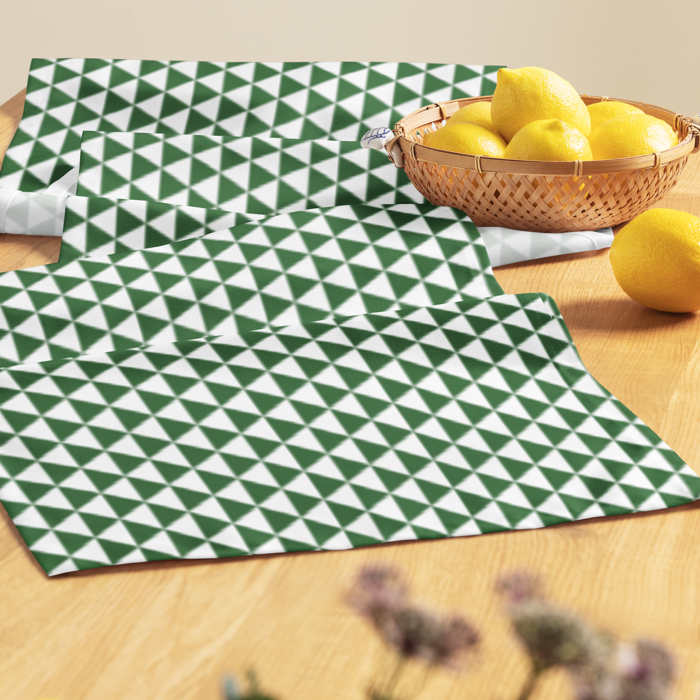 Green Triangle Christmas Table Runner | Bold Holiday Farmhouse Dining Room Décor, Festive Geometric Modern Table Accent