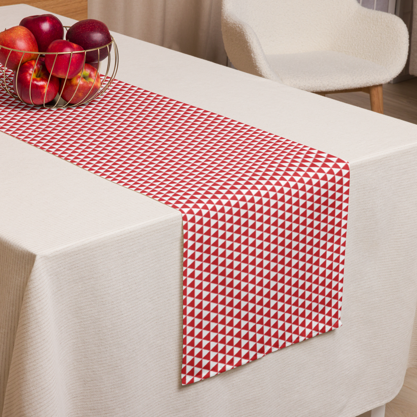 Red Triangle Christmas Table Runner | Bold Holiday Farmhouse Dining Room Décor, Festive Geometric Checkered Table Accent