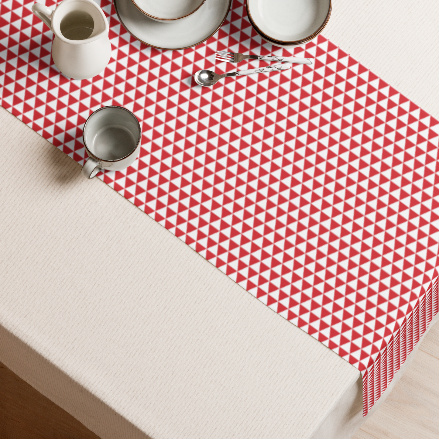 Red Triangle Christmas Table Runner | Bold Holiday Farmhouse Dining Room Décor, Festive Geometric Checkered Table Accent