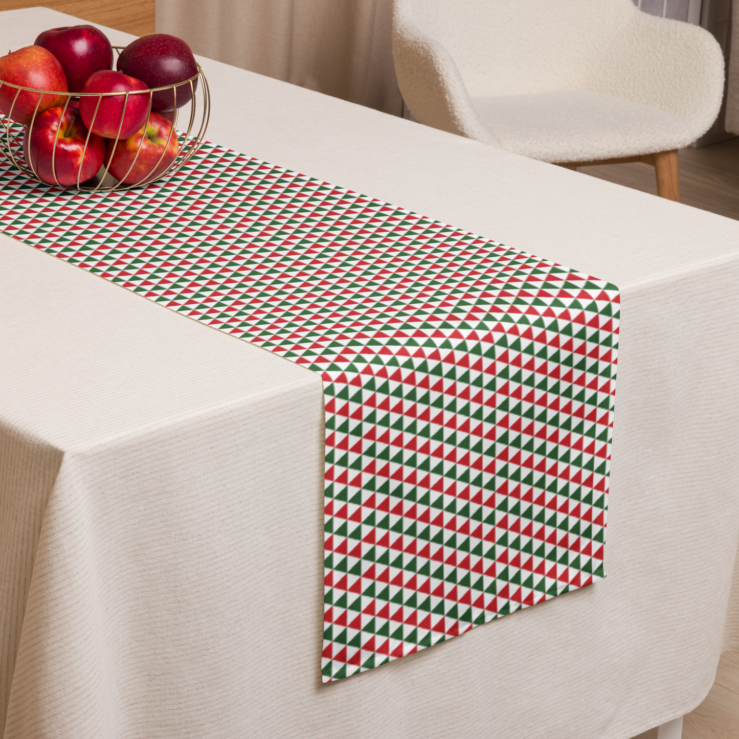 Red & Green Triangle Christmas Table Runner | Festive Holiday Farmhouse Dining Room Décor, Bold Geometric Table Accent
