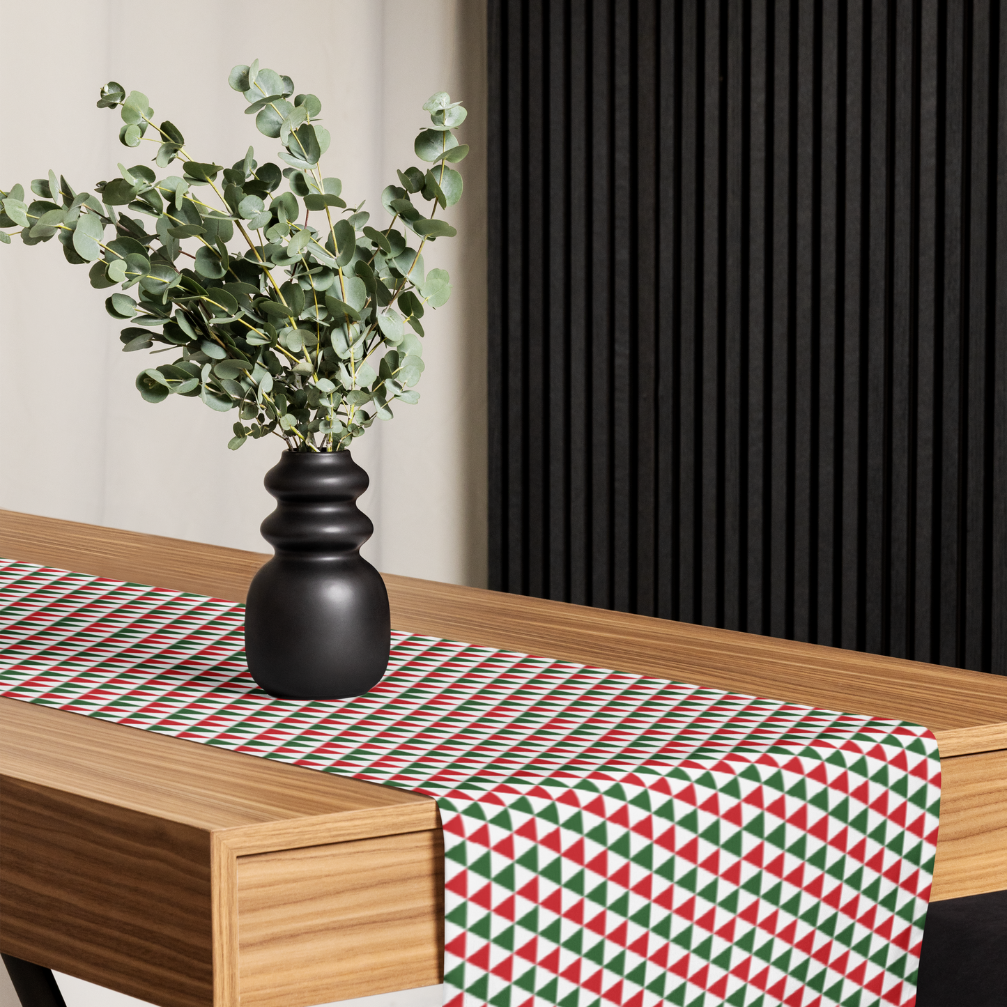 Red & Green Triangle Christmas Table Runner | Festive Holiday Farmhouse Dining Room Décor, Bold Geometric Table Accent