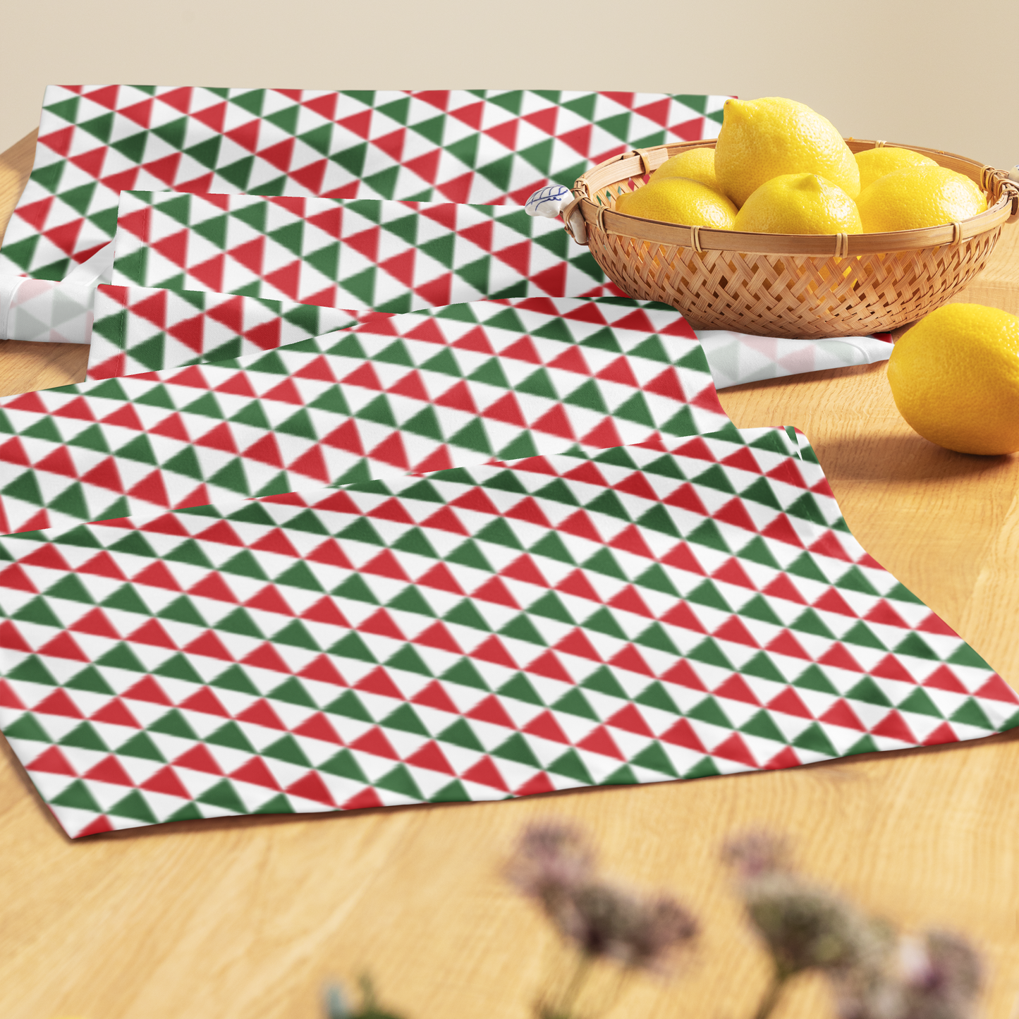 Red & Green Triangle Christmas Table Runner | Festive Holiday Farmhouse Dining Room Décor, Bold Geometric Table Accent