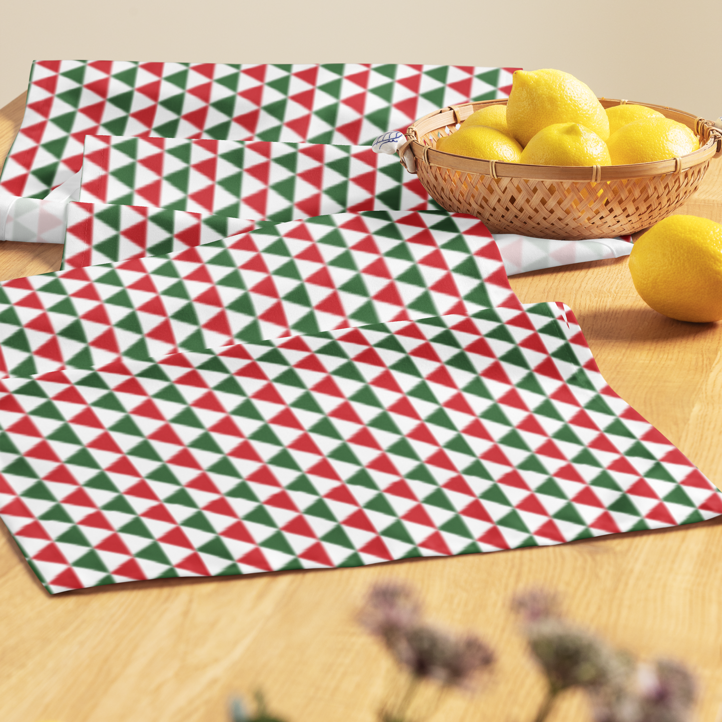 Striped Red & Green Triangle Christmas Table Runner | Rustic Holiday Dining Room Décor, Festive Geometric Farmhouse Accent