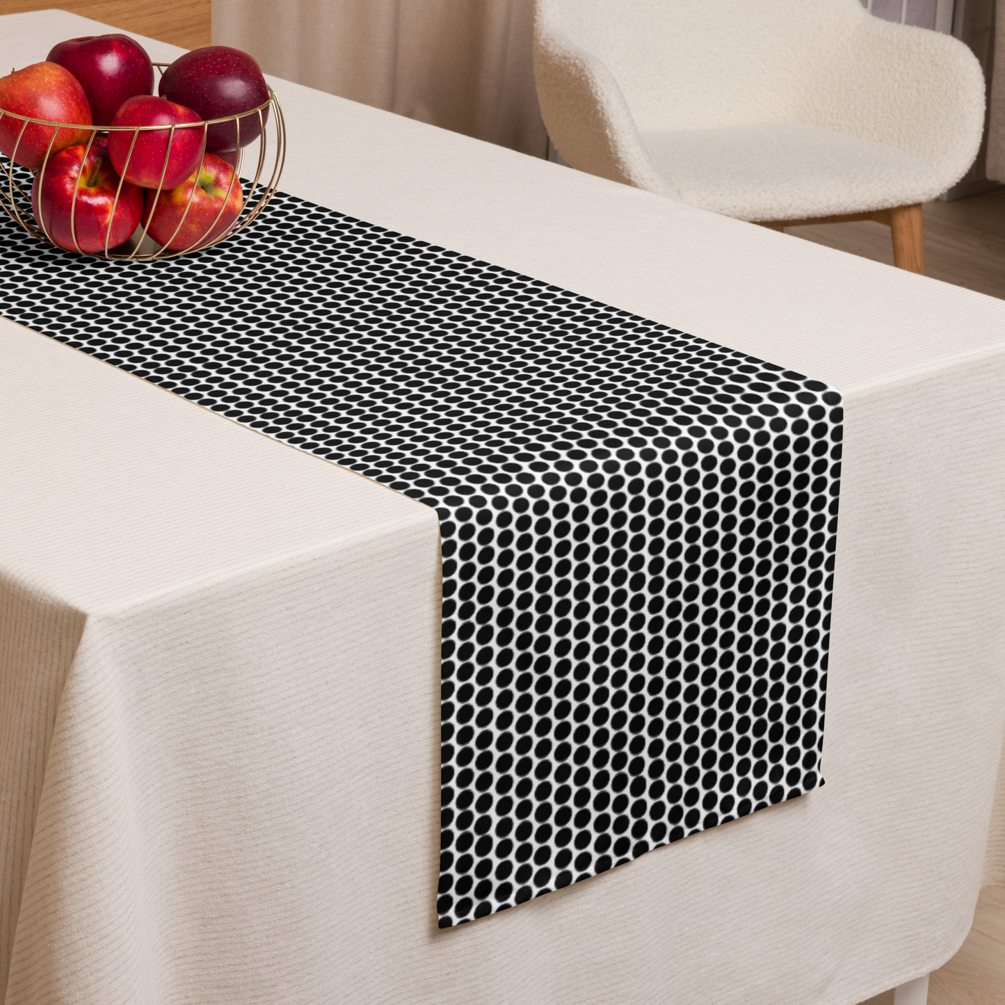Black Polka Dot Christmas Table Runner – Modern Holiday Farmhouse Dining Room Décor, Festive Bold Spot Pattern