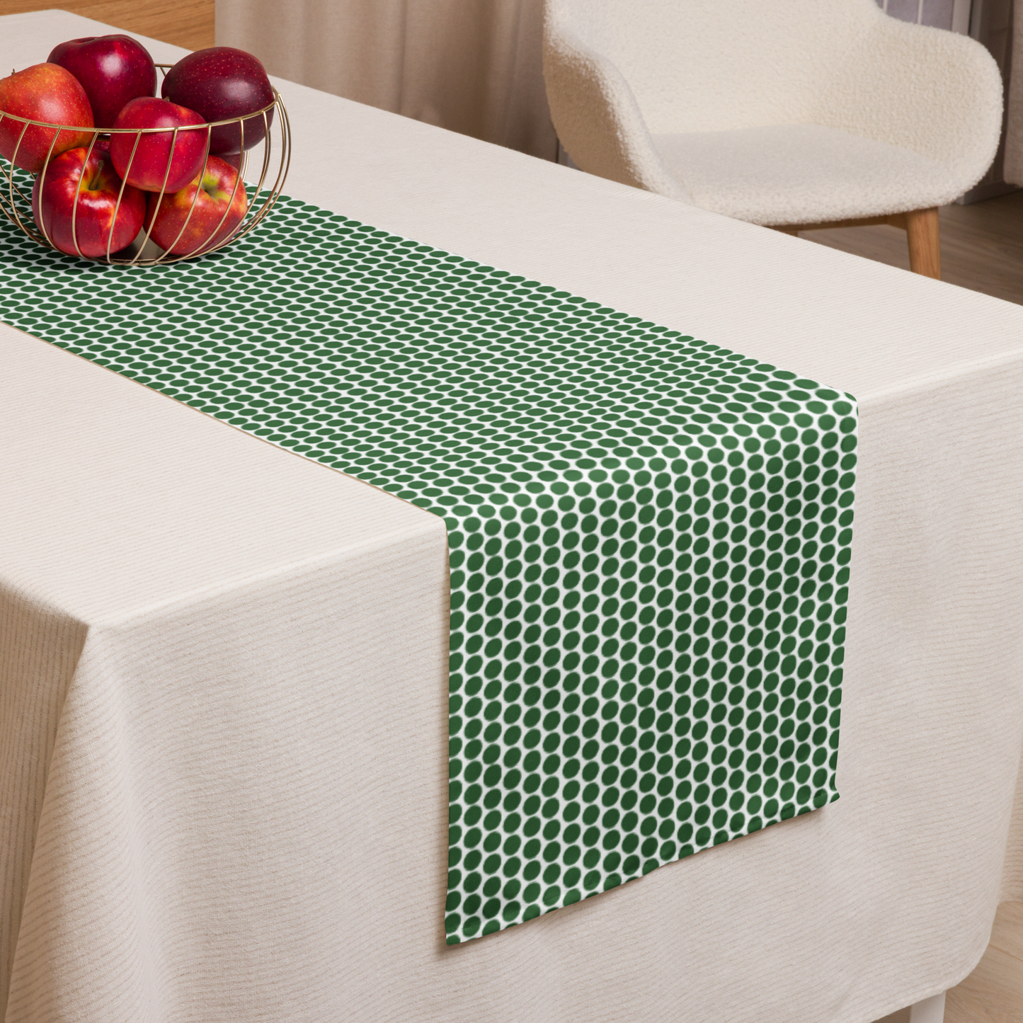 Green Polka Dot Christmas Table Runner | Festive Holiday Farmhouse Dining Décor, Playful Spot Pattern Accent