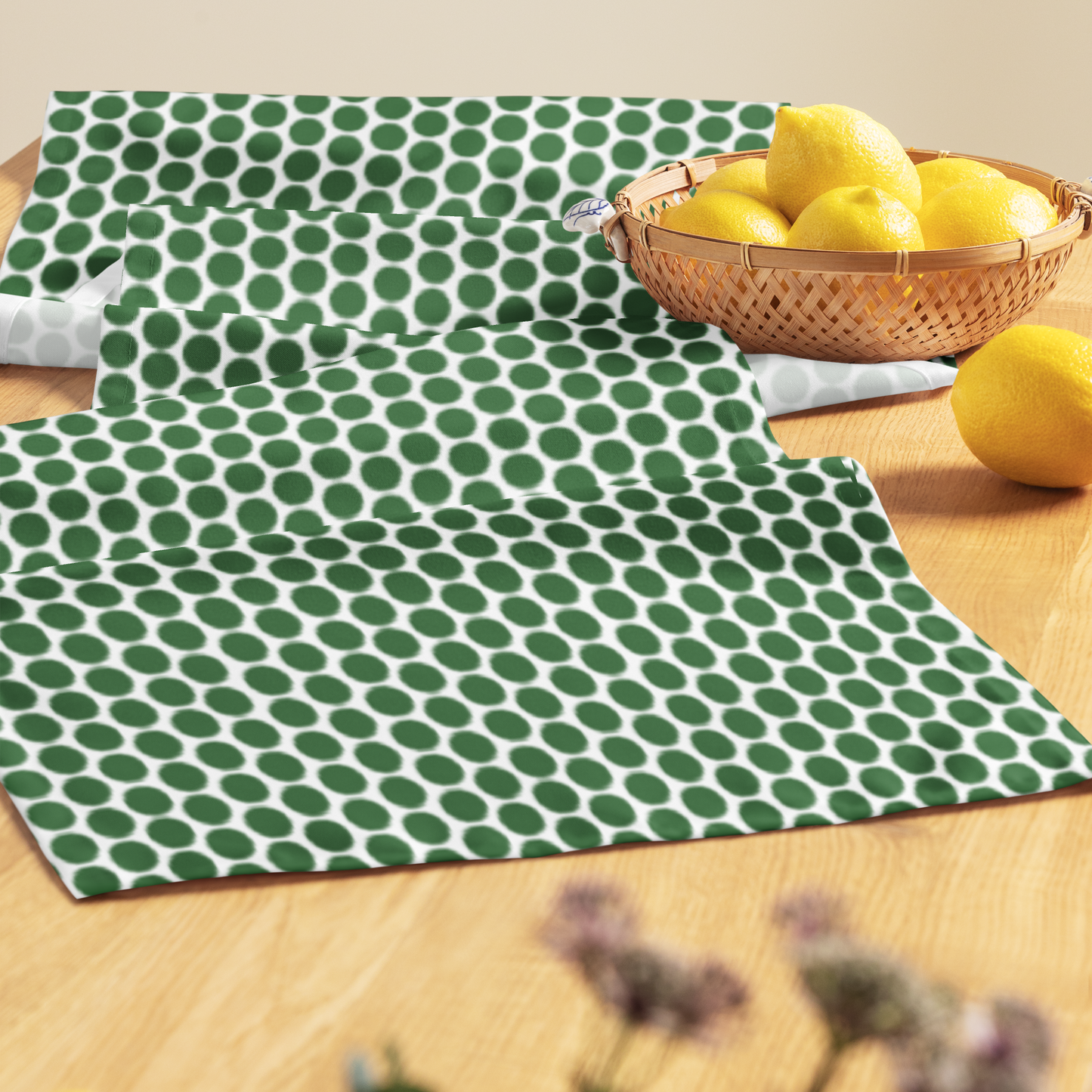 Green Polka Dot Christmas Table Runner | Festive Holiday Farmhouse Dining Décor, Playful Spot Pattern Accent