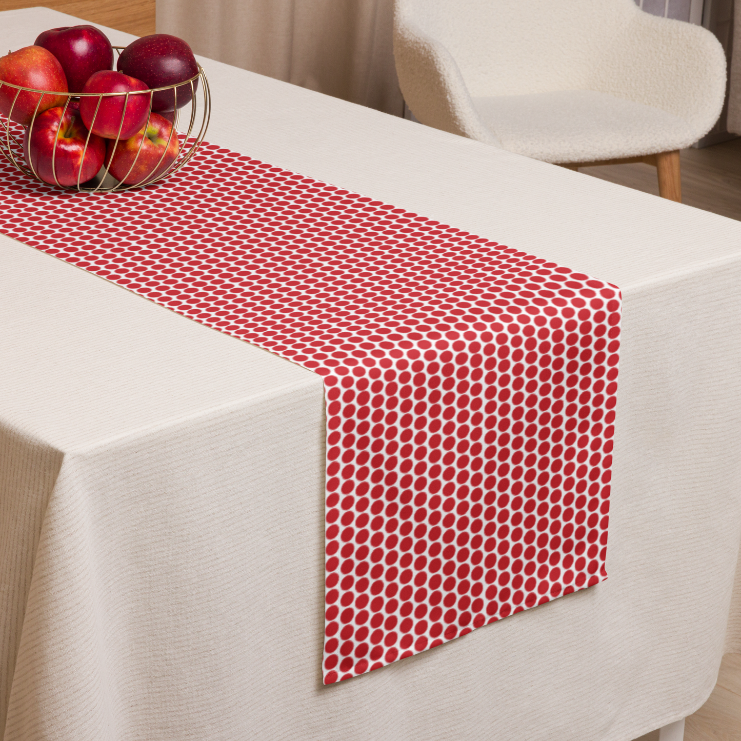 Red Polka Dot Christmas Table Runner | Bold Holiday Dining Room Décor, Festive Farmhouse Spot Pattern Accent
