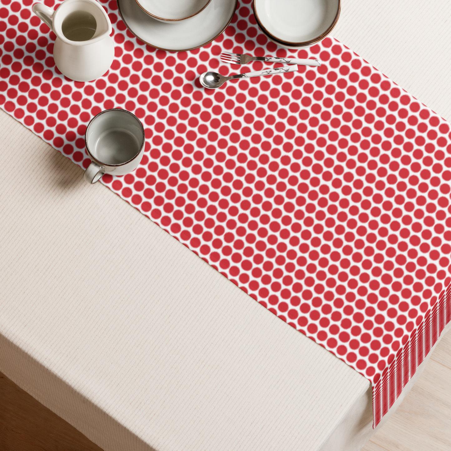 Red Polka Dot Christmas Table Runner | Bold Holiday Dining Room Décor, Festive Farmhouse Spot Pattern Accent