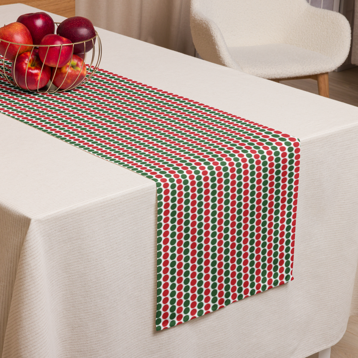 Red & Green Polka Dot Christmas Table Runner | Festive Holiday Dining Décor, Farmhouse Bold Spot Pattern