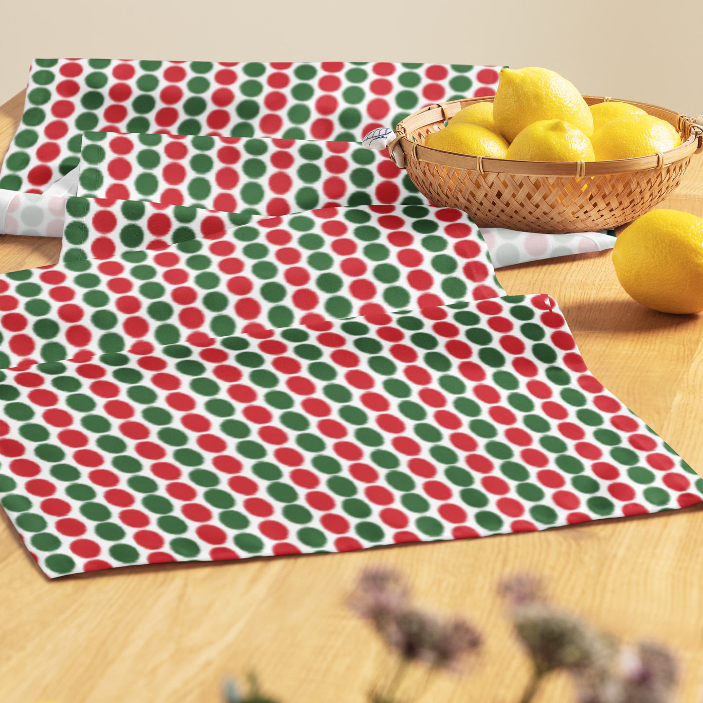 Red & Green Polka Dot Christmas Table Runner | Festive Holiday Dining Décor, Farmhouse Bold Spot Pattern