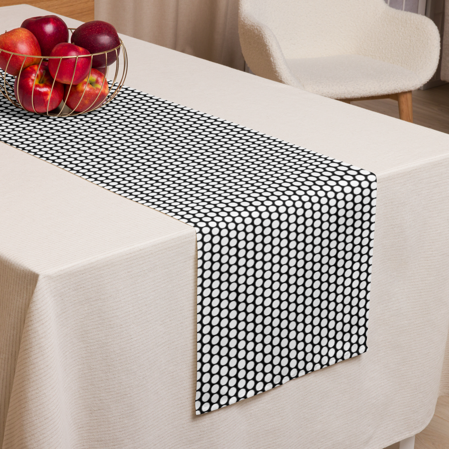 White Polka Dot on Black Christmas Table Runner | Bold Holiday Farmhouse Dining Décor, Modern Festive Spot Accent