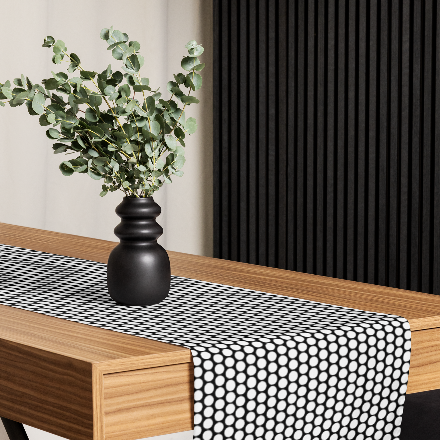 White Polka Dot on Black Christmas Table Runner | Bold Holiday Farmhouse Dining Décor, Modern Festive Spot Accent
