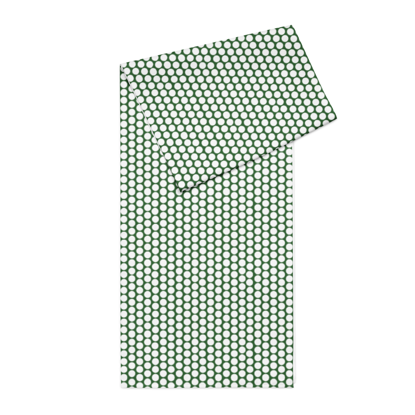 White Polka Dot on Green Christmas Table Runner | Festive Holiday Dining Décor, Rustic Farmhouse Spot Accent