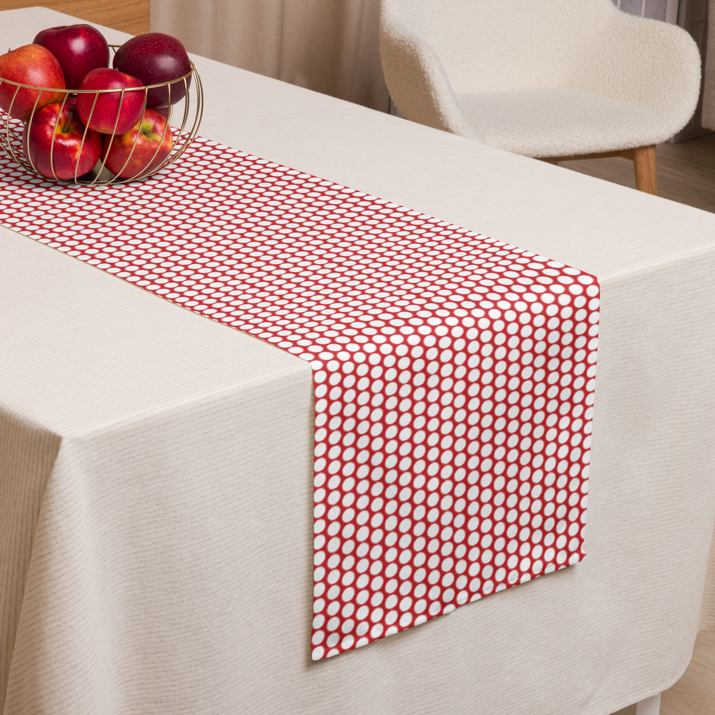 White Polka Dot on Red Christmas Table Runner | Bold Holiday Dining Décor, Festive Farmhouse Spot Accent