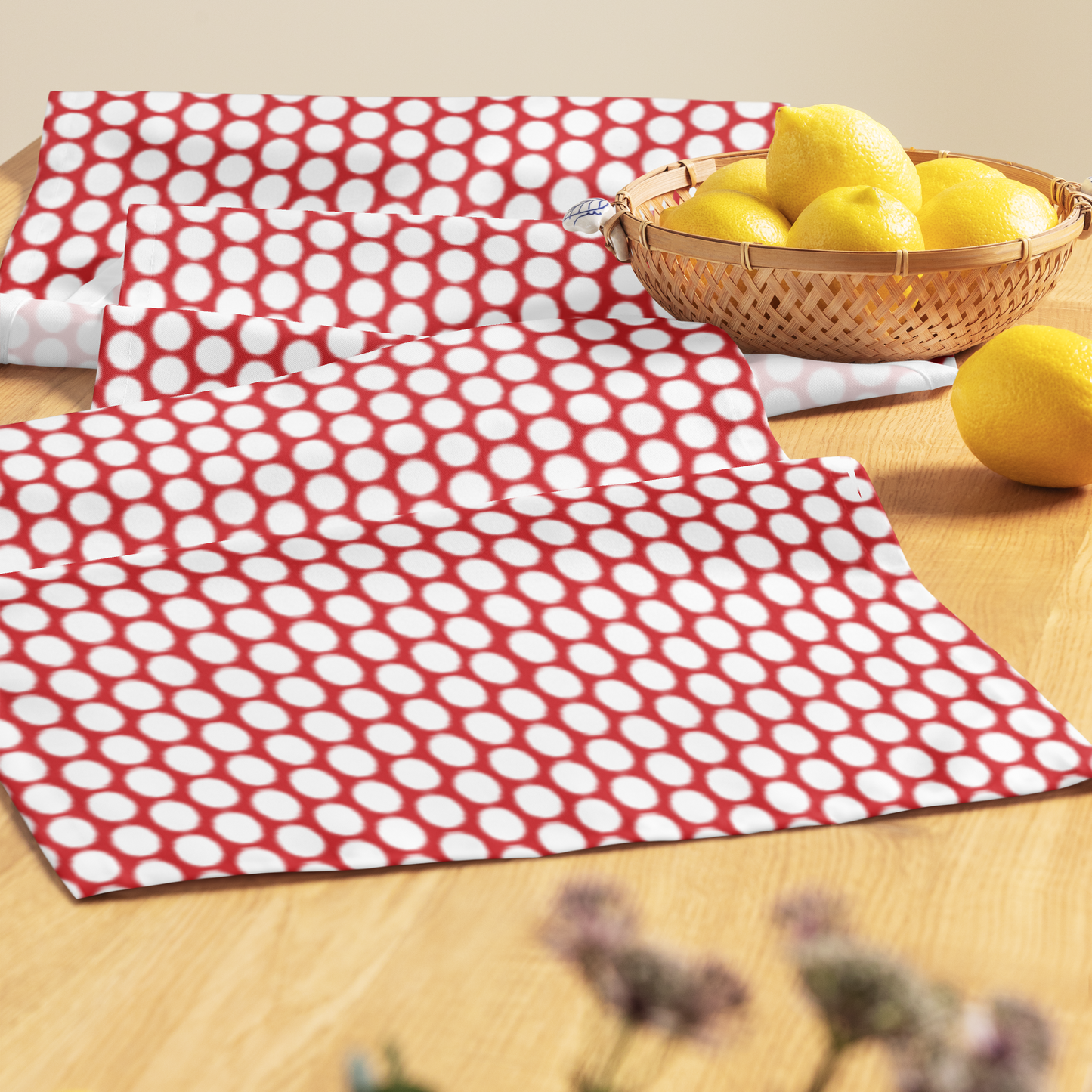 White Polka Dot on Red Christmas Table Runner | Bold Holiday Dining Décor, Festive Farmhouse Spot Accent
