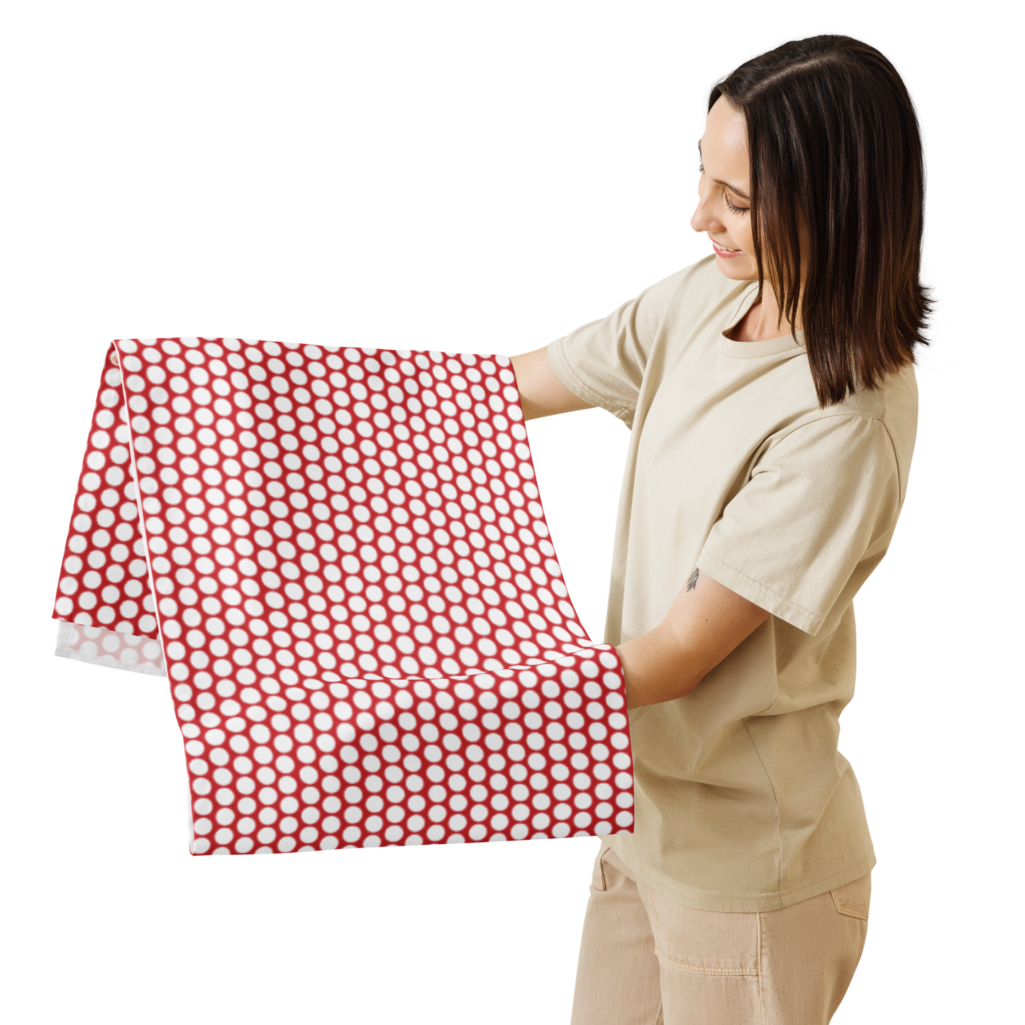 White Polka Dot on Red Christmas Table Runner | Bold Holiday Dining Décor, Festive Farmhouse Spot Accent