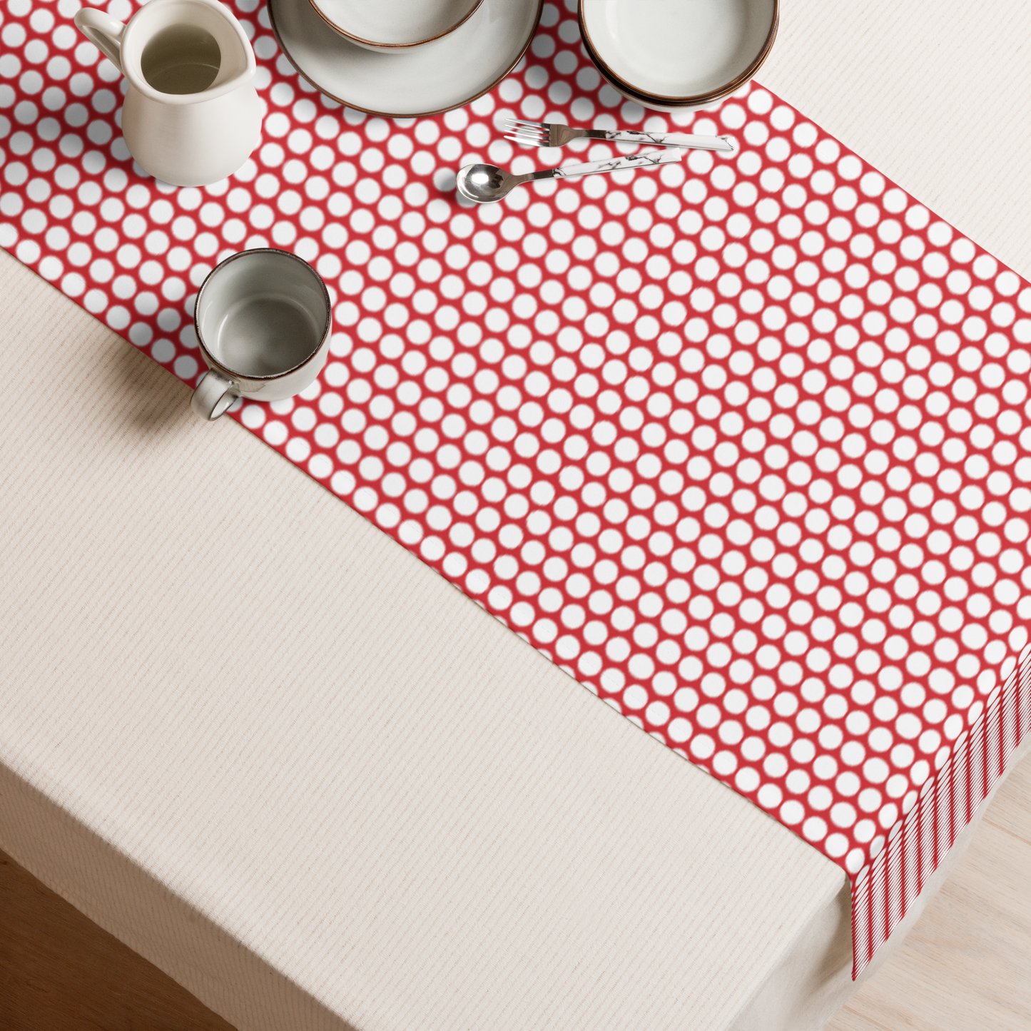 White Polka Dot on Red Christmas Table Runner | Bold Holiday Dining Décor, Festive Farmhouse Spot Accent