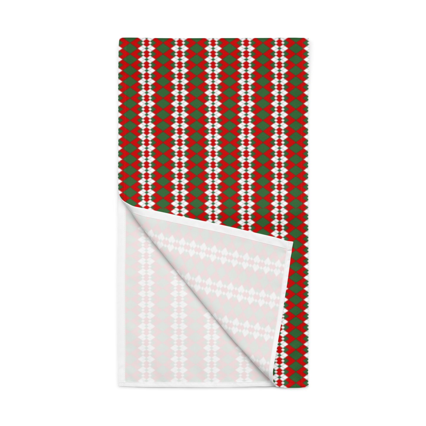 Extra Red Green & White Argyle Christmas Table Runner | Bold Holiday Dining Décor, Festive Farmhouse Diamond Check