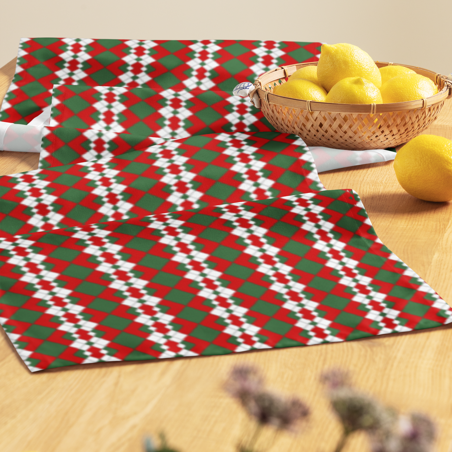 Extra Red Green & White Argyle Christmas Table Runner | Bold Holiday Dining Décor, Festive Farmhouse Diamond Check