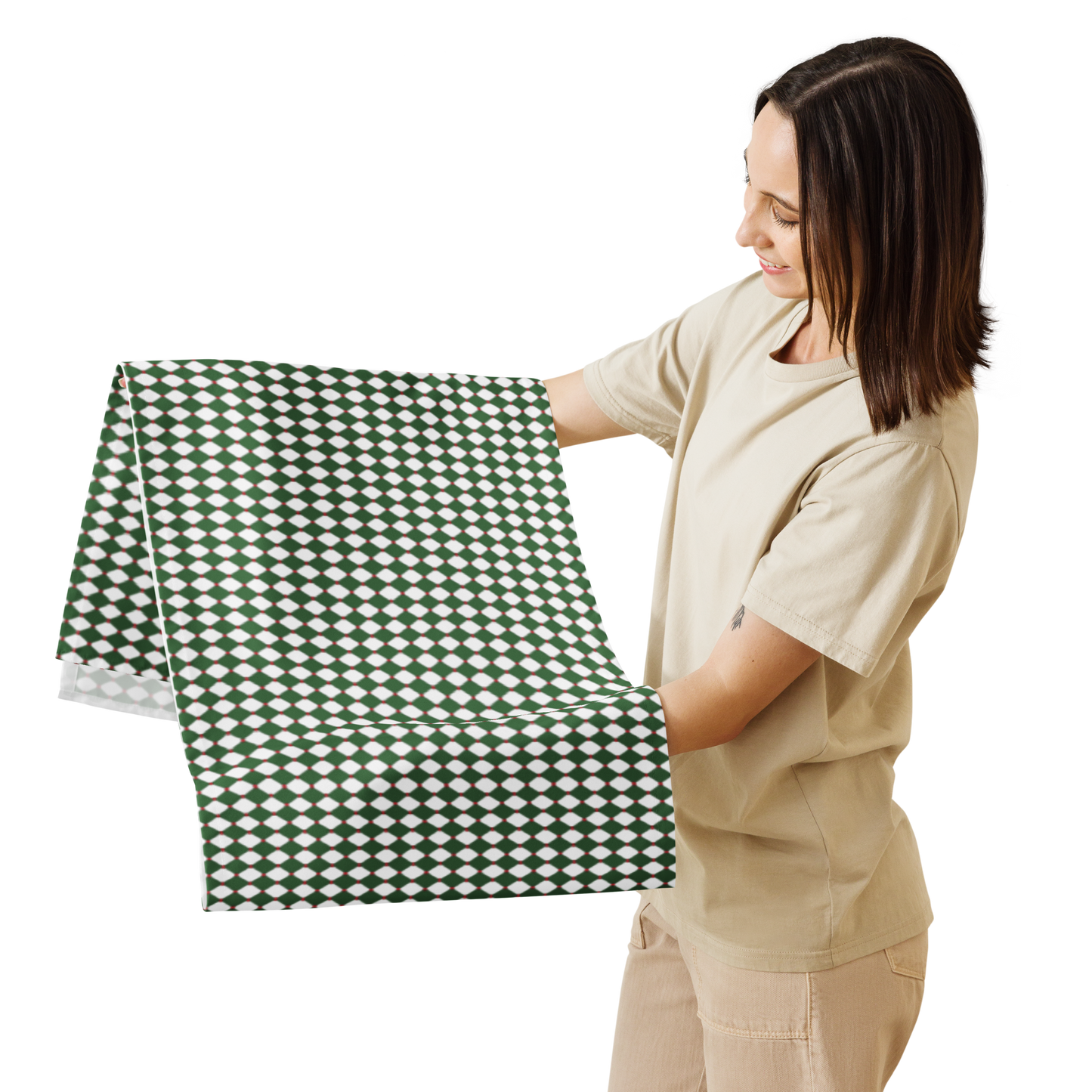 Nutcracker Drummer Green Argyle Christmas Table Runner | Festive Holiday Dining Décor, Classic Green Diamond Check