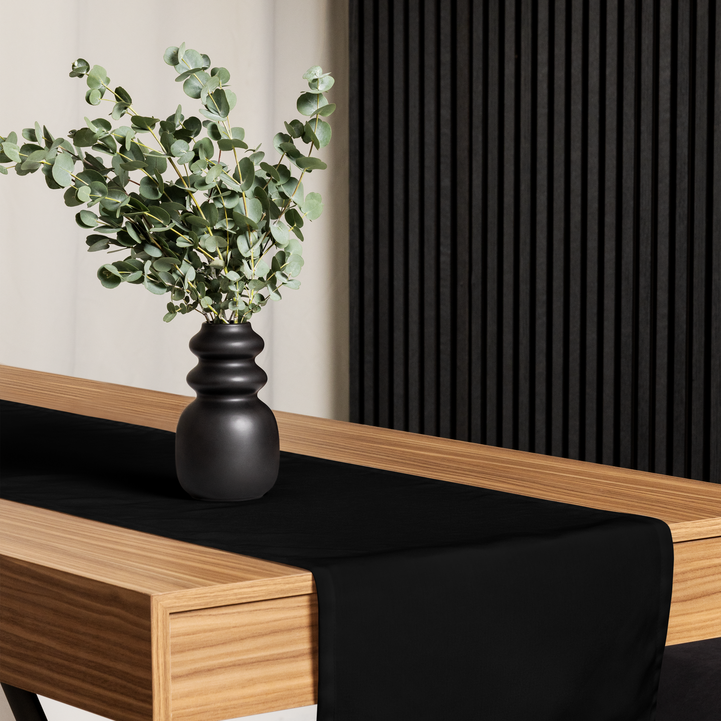 Black Christmas Table Runner | Washable Holiday Dining Decor, Modern Elegant Style