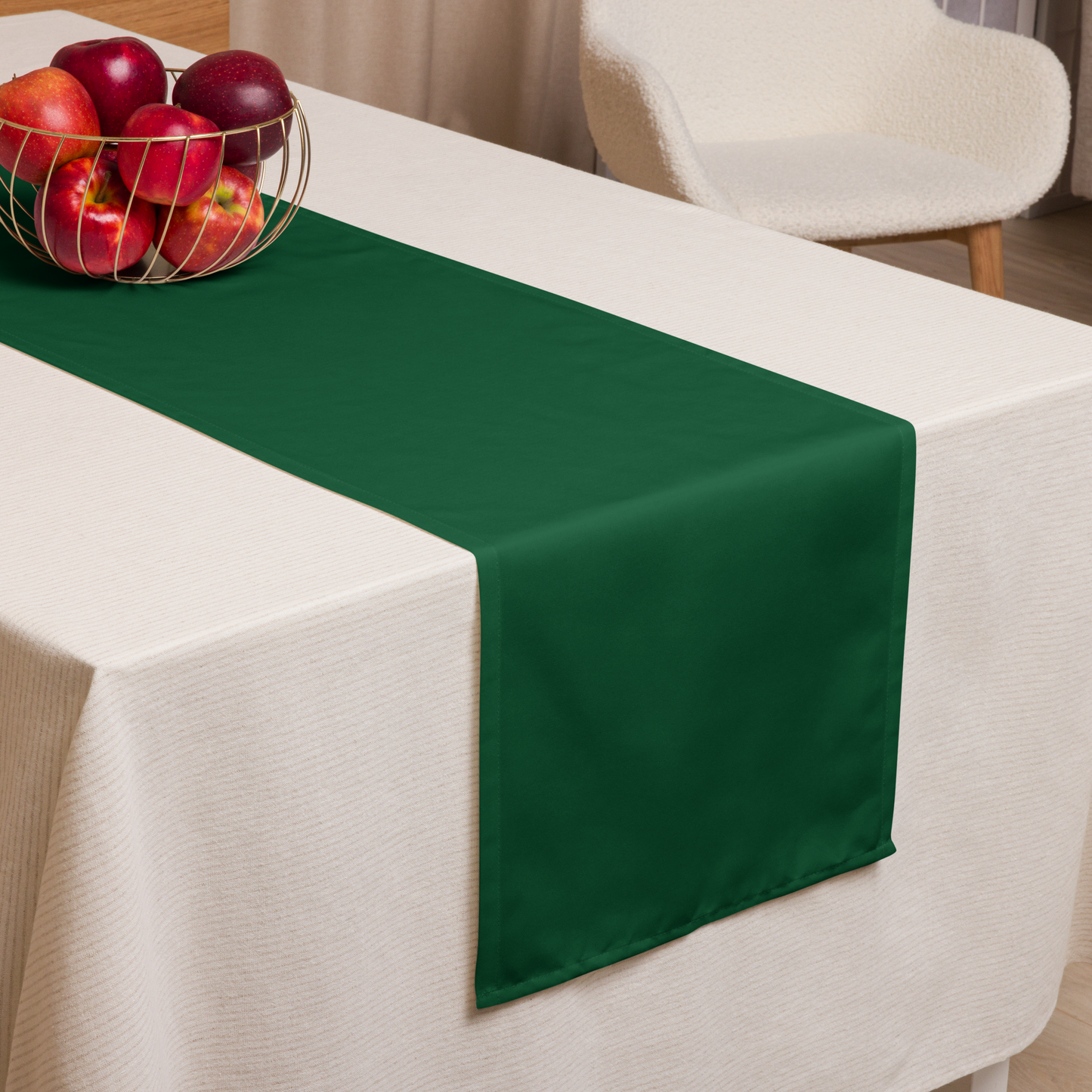 Green Christmas Table Runner | Washable Holiday Dining Decor, Festive Classic Style